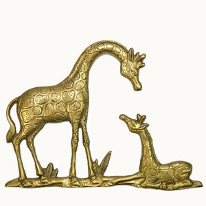Brass Giraffe Wall Hanging Mother and Baby Giraffe Pair of Giraffes Wall Decor Baby Nursery Decor