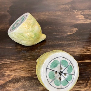 Vintage Lemon Salt and Pepper Shakers Ceramic Lemon Wedge Set of 2 Lemon Figurines Italy