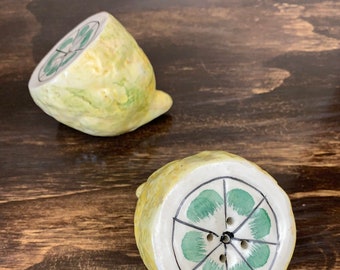 Vintage Lemon Salt and Pepper Shakers Ceramic Lemon Wedge Set of 2 Lemon Figurines Italy