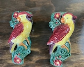 Vintage Majolica Parrot Wall Pockets Bird Planters Parrot Wall Pockets Parrot Jungle Decor