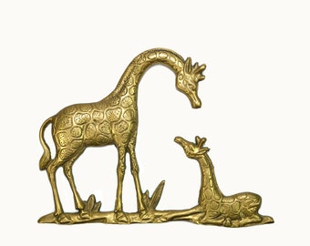 Brass Giraffe Wall Hanging Mother and Baby Giraffe Pair of Giraffes Wall Decor Baby Nursery Decor