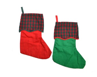 Vintage Pair of Plaid Christmas Stockings Red and Green Stockings Pair of Country Christmas Stockings