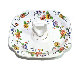 Vintage Japanese Floral Dish Floral Tid Bit Tray Chinoiserie Tray Lemon Serving Dish