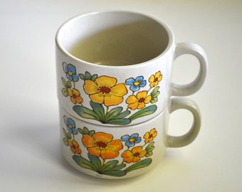 Vintage Daisy Coffee Cups Daisy Coffee Mugs, Daisy Tea Cups Floral Coffee Cups Boho Decor Set of 2 Cups