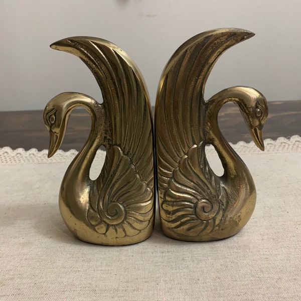 Vintage Art Deco Swan Bookends Brass Swan Bookends Art Deco Gold Swan Figurines