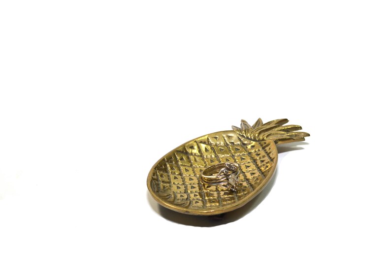 Vintage Brass Mini Pineapple Dish Pineapple Ring Dish Jewelry Dish Gold Pineapple Dish Pineapple Decor image 2