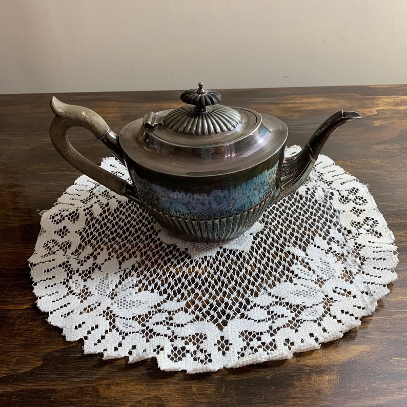 Vintage Art Deco Teapot Silver Teapot With Wooden Handle Tea Etsy