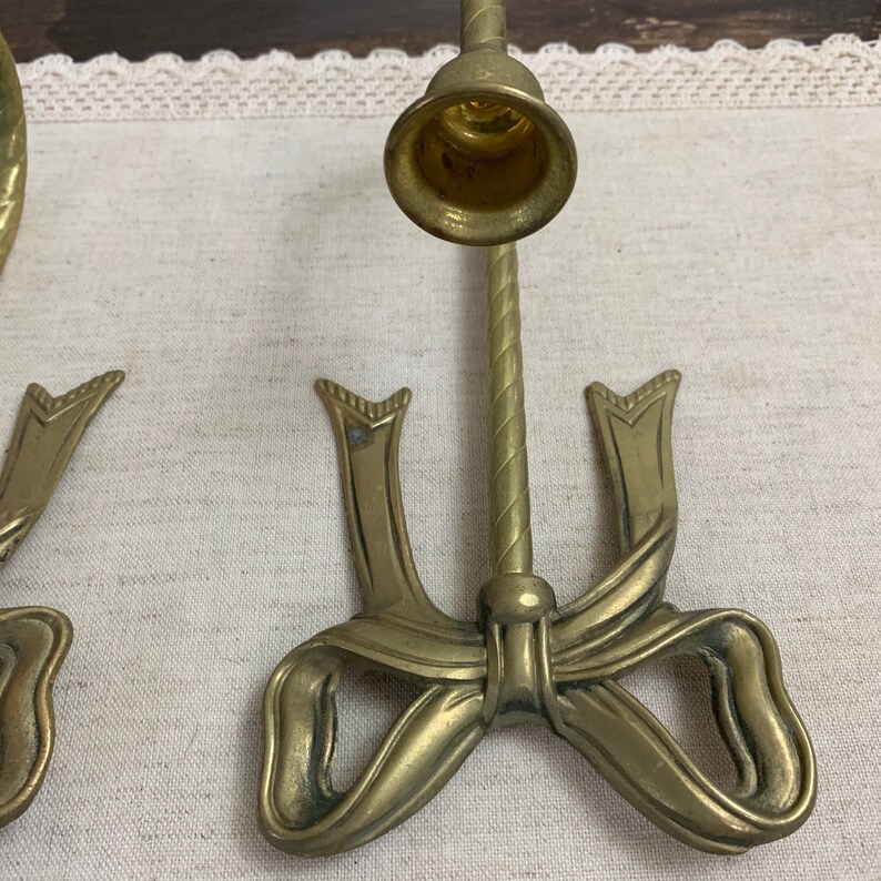 Vintage Brass Bow Wall Sconces Gold Bow Candle Holders Bow Etsy