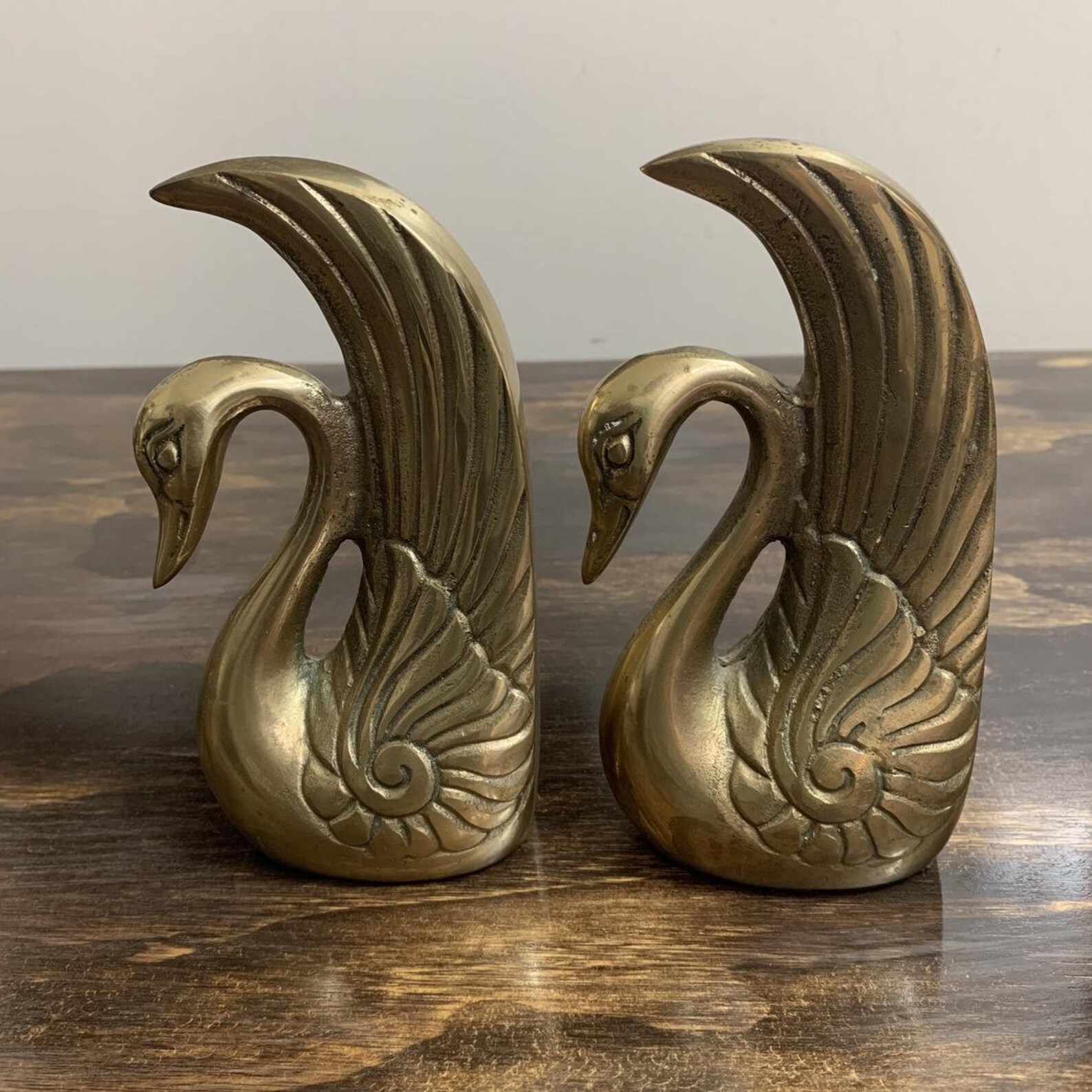 Vintage Art Deco Swan Bookends Brass Swan Bookends Art Deco Etsy