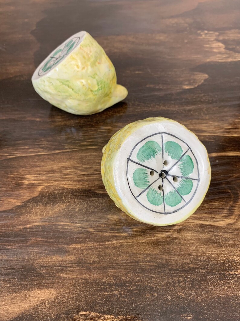 Vintage Lemon Salt and Pepper Shakers Ceramic Lemon Wedge Set Etsy