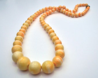 Vintage Orange Beaded Necklace Vintage Peach Bead Necklace