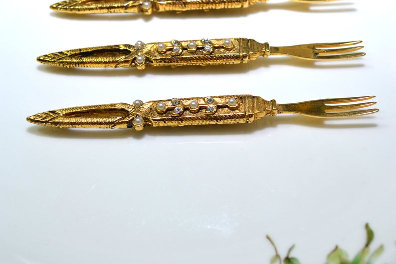 Vintage Cocktail Forks Gold Cocktail Forks Appetizer Forks Etsy