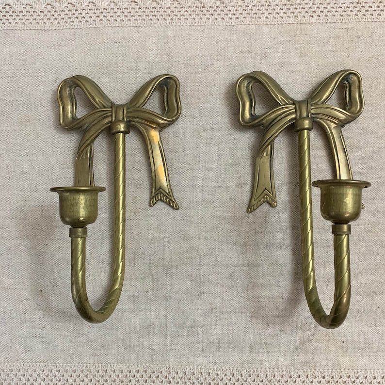 Vintage Brass Bow Wall Sconces Gold Bow Candle Holders Bow Etsy