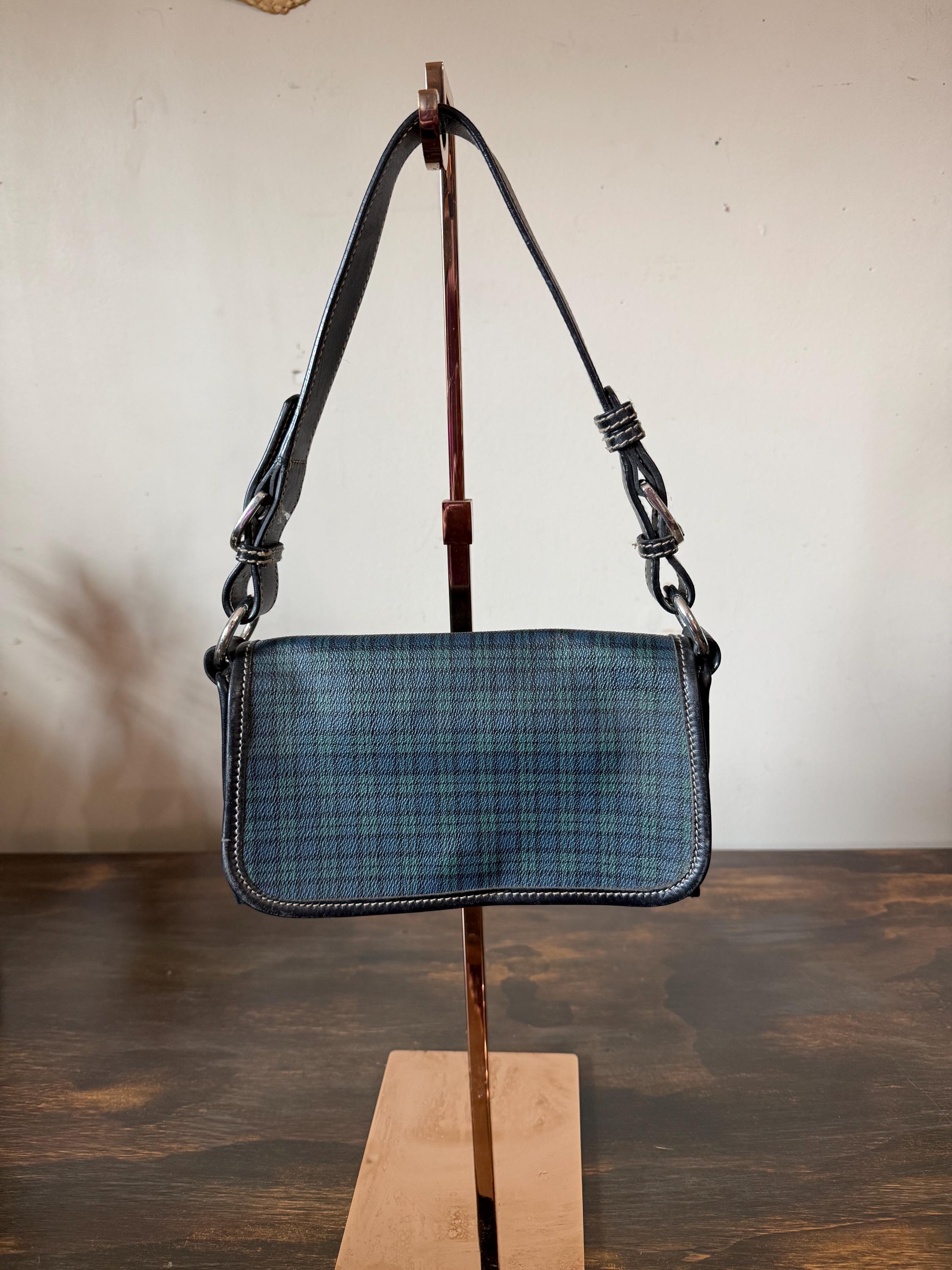 バッグ RALPH LAUREN 80s leather shoulder bag Vintage 1980's Polo Ralph Lauren Blackwatch Plaid Handbag Small
