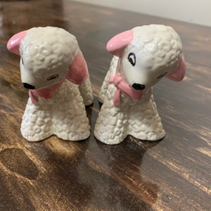 Vintage White Lambs Mid Century Modern White and Pink Lamb Figurines Nursery Decor Nursery Sheep Lambs