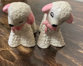 Vintage White Lambs Mid Century Modern White and Pink Lamb Figurines Nursery Decor Nursery Sheep Lambs