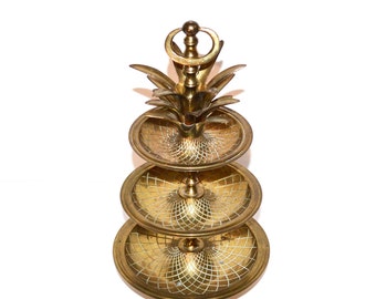 Vintage Brass Pineapple Tray 3 Tier Pineapple Tray Brass Pineapple Tidbit Serving Tray Pineapple Etagere