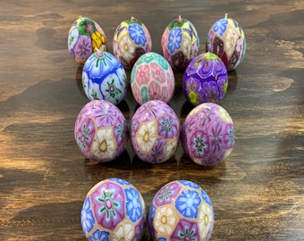 Vintage Millefiori Easter Egg Candles, Easter Candles, Kaleidoscope Eggs Colorful Wax Candles