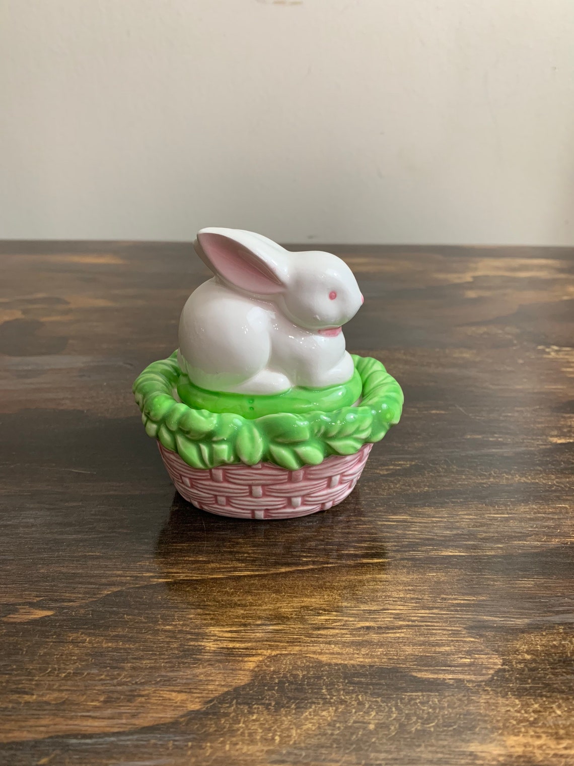 Vintage Ceramic Easter Bunny Box Rabbit Trinket Dish Easter Etsy