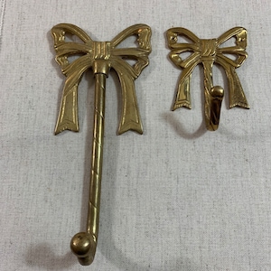 Vintage Brass Bow Hook Bow Wall Hook Gold Bow Hook Bow Organizer Nursery  Wall Hook