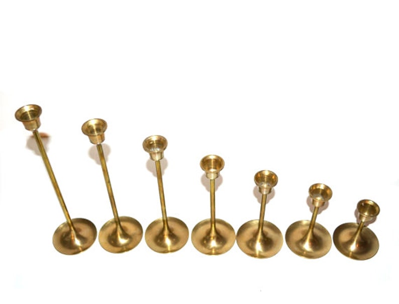 Brass Candlesticks Brass Candle Holders Set of 7 Graduated Brass Candlesticks Wedding Candlesticks image 7