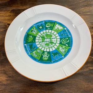 Vintage Ceramic Zodiac Ashtray Astrology Signs Ashtray Green & Blue Ashtray Astrology Ring Dish