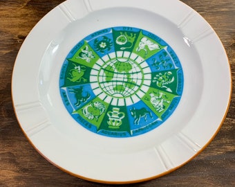 Vintage Ceramic Zodiac Ashtray Astrology Signs Ashtray Green & Blue Ashtray Astrology Ring Dish