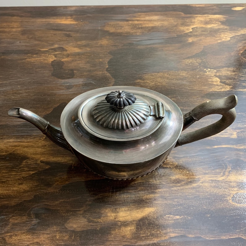 Vintage Art Deco Teapot Silver Teapot With Wooden Handle Tea Etsy