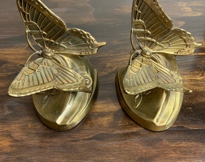 Vintage Brass Butterfly Bookends Art Deco Butterfly Bookends Art