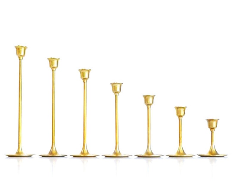 Brass Candlesticks Brass Candle Holders Set of 7 Graduated Brass Candlesticks Wedding Candlesticks image 1