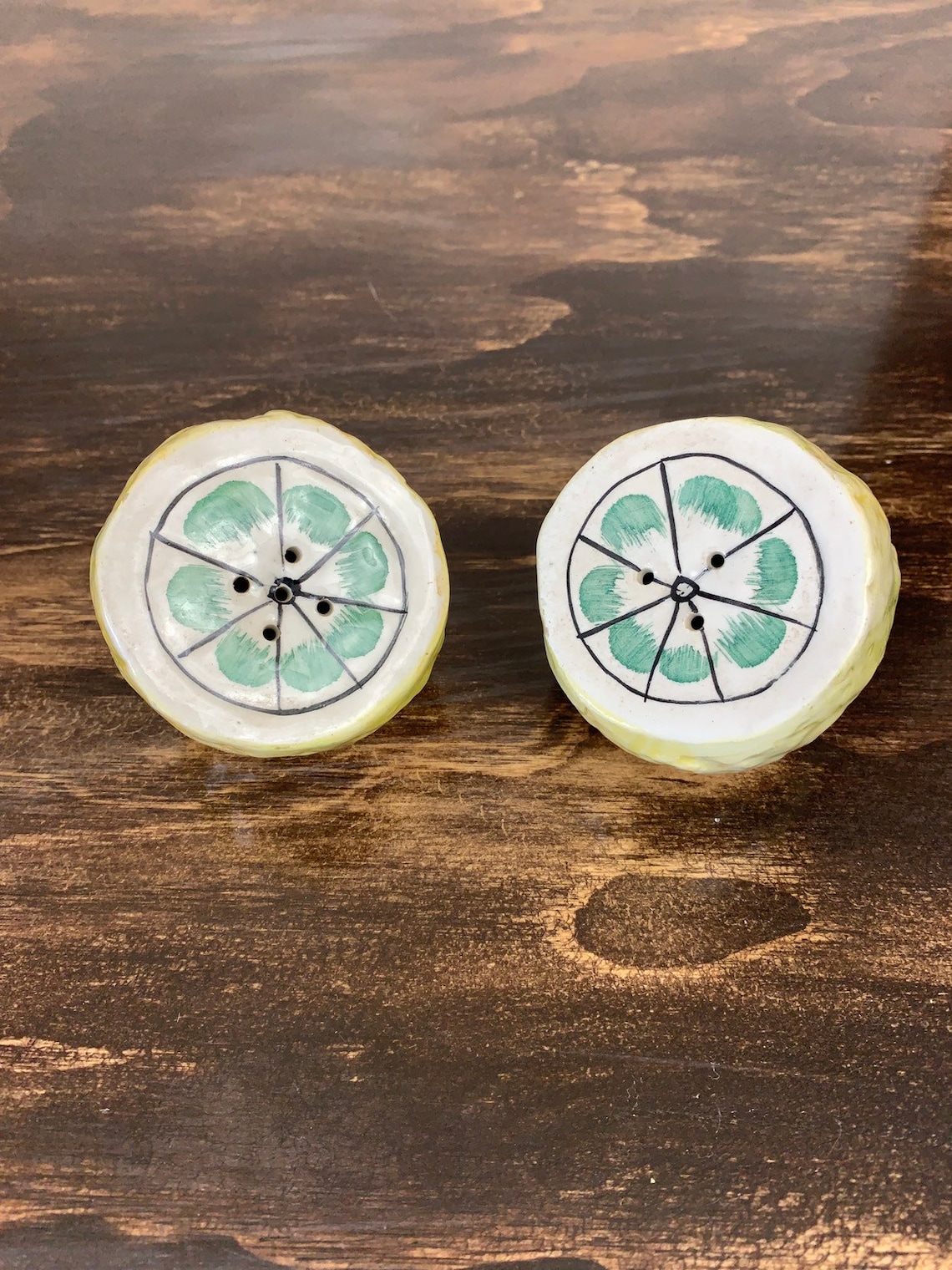 Vintage Lemon Salt and Pepper Shakers Ceramic Lemon Wedge Set Etsy