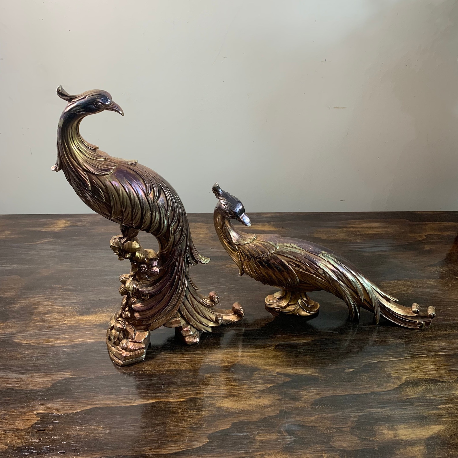 Gold Peacock Statues Gold Gilded Peacocks Gold Syroco Peacocks Etsy