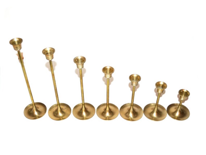 Brass Candlesticks Brass Candle Holders Set of 7 Graduated Brass Candlesticks Wedding Candlesticks image 6