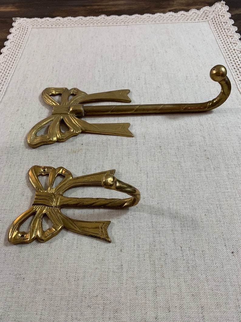 Vintage Brass Bow Hook Bow Wall Hook Gold Bow Hook Bow Organizer Nursery Wall Hook zdjęcie 6