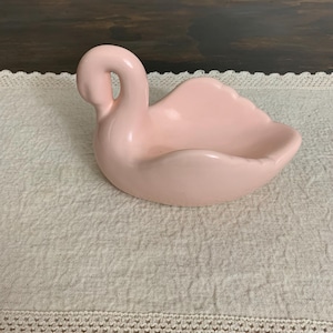 Vintage Ceramic Pink Swan Soap Dish Swan Trinket Dish Pink Swan Figurine Ring Dish