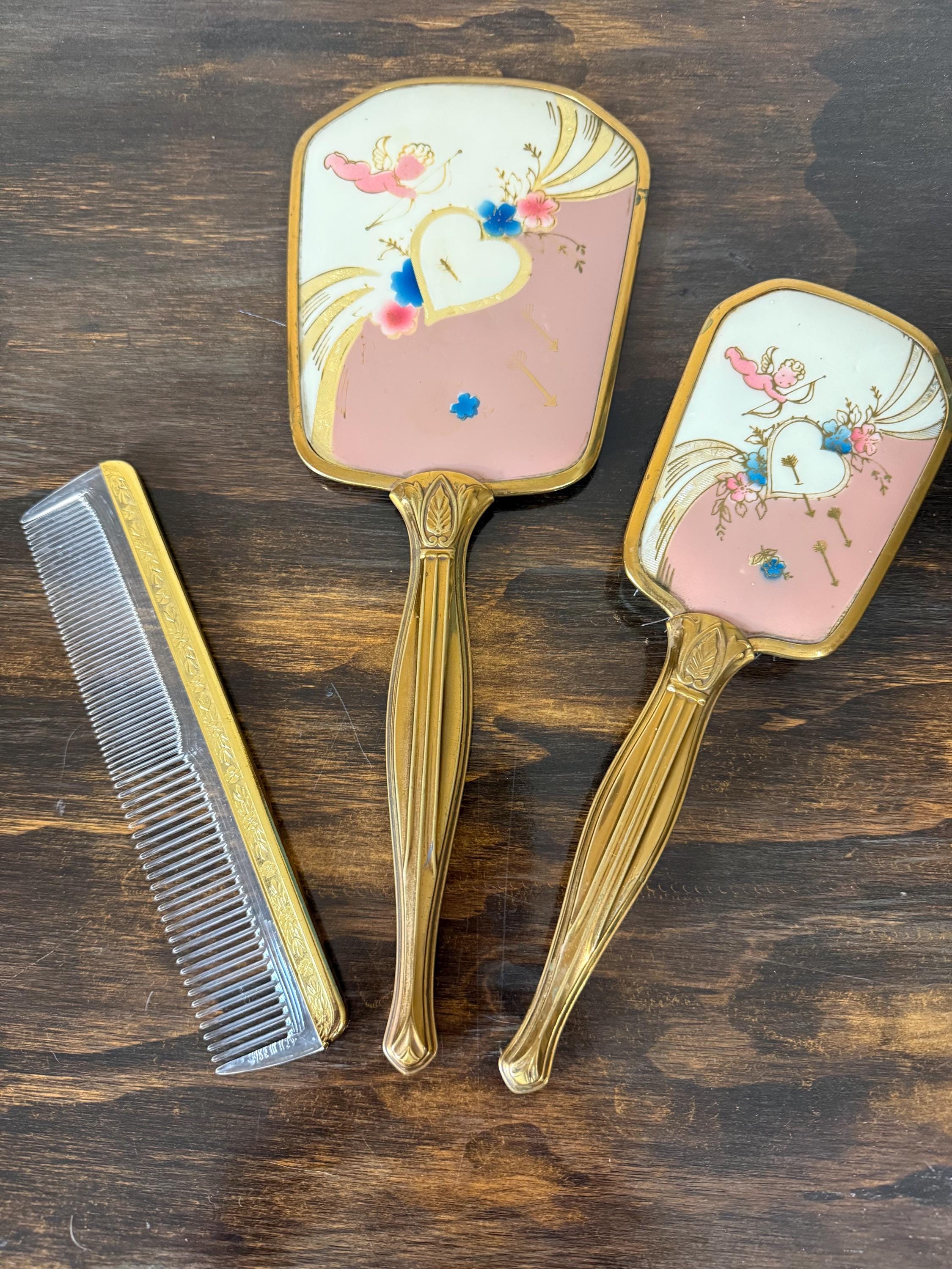 Vintage Lucite Vanity Hair Brush Shoe Horn Set Floral Inset Jewel Rhinestones Antique Hair Brush Vanity Set - Etsy main image 3