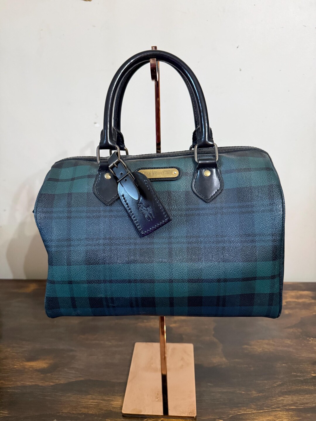 Vintage 1980's Polo Ralph Lauren Blackwatch Plaid Handbag Boston