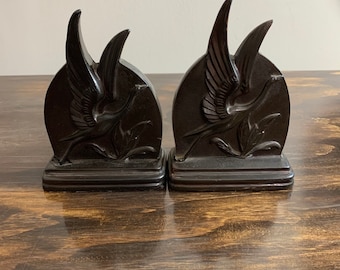 Vintage Art Deco Flying Crane Bookends Set of 2 Bronze Crane Bookends by Dodge