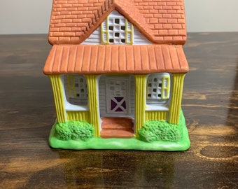 Vintage Ceramic House Candle Holder Cottage House Tea Light Candle Holder House Shaped Candle Holder