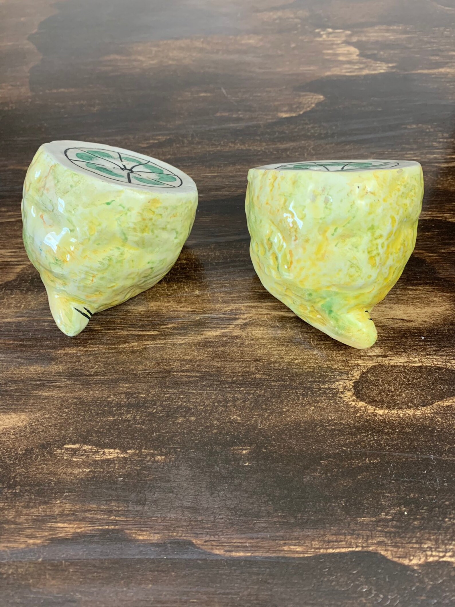 Vintage Lemon Salt and Pepper Shakers Ceramic Lemon Wedge Set Etsy