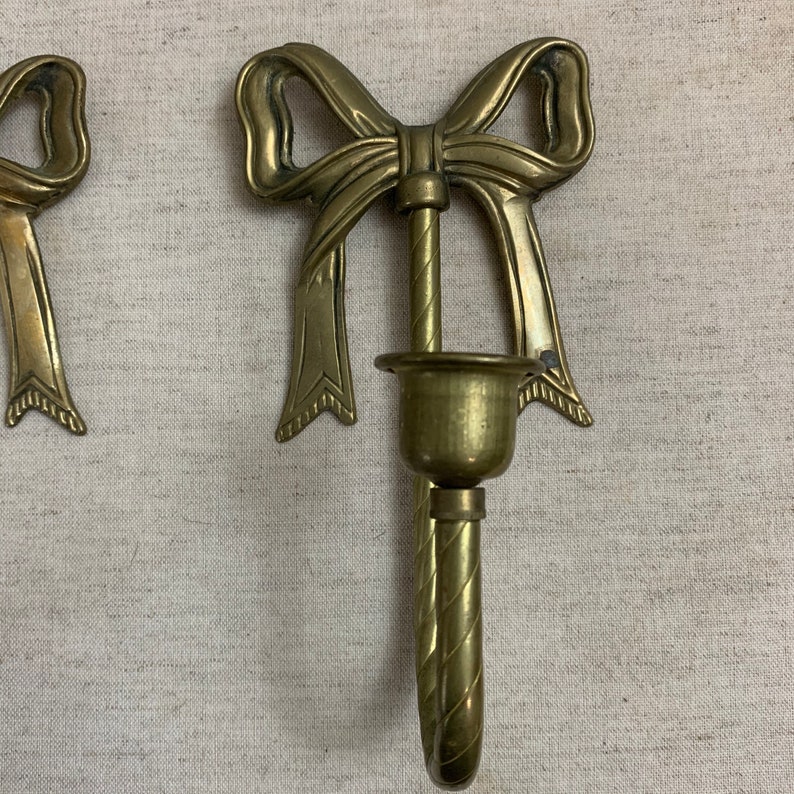 Vintage Brass Bow Wall Sconces Gold Bow Candle Holders Bow Etsy