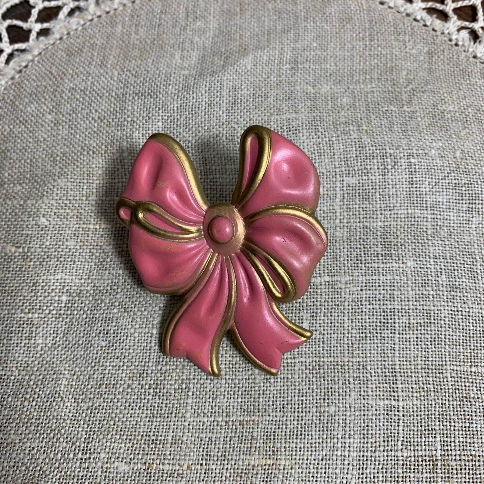 Vintage Bow Curtain Tie Backs Metal Bow Drapery Tack Pink Etsy