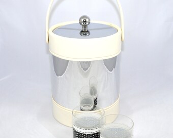 Vintage White Ice Bucket White and Silver Ice Bucket Tall Champagne Bucket Kraftware Ice Bucket