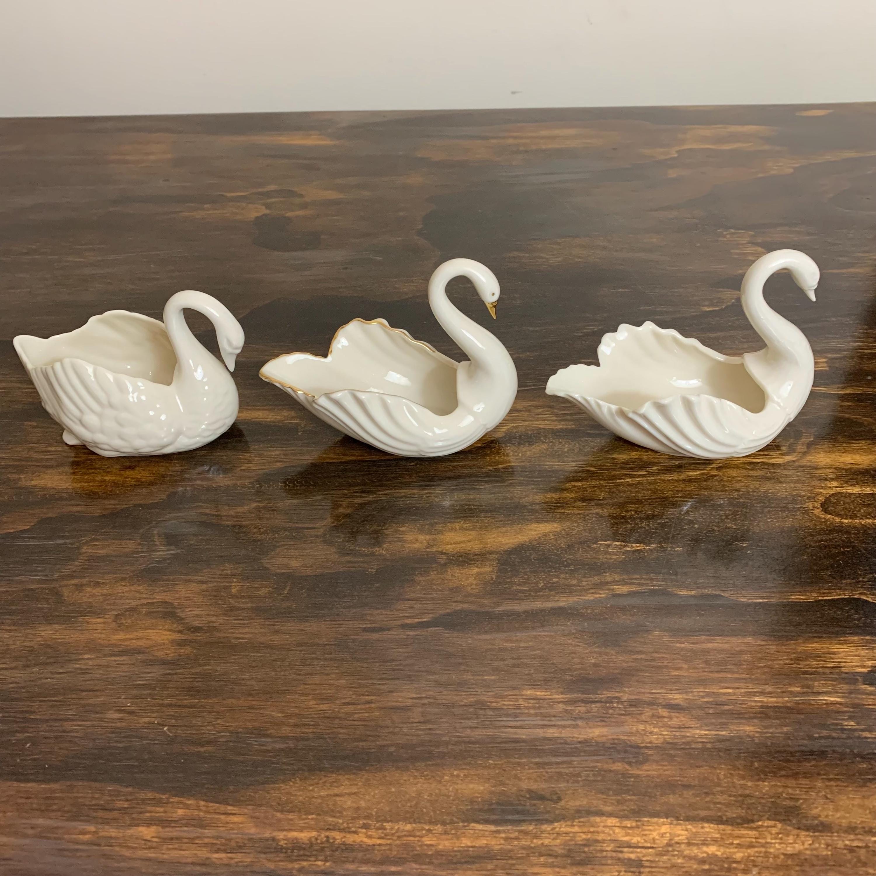 Vintage Lenox Porcelain Swan Trinket Dish White Swan Salt Cellars