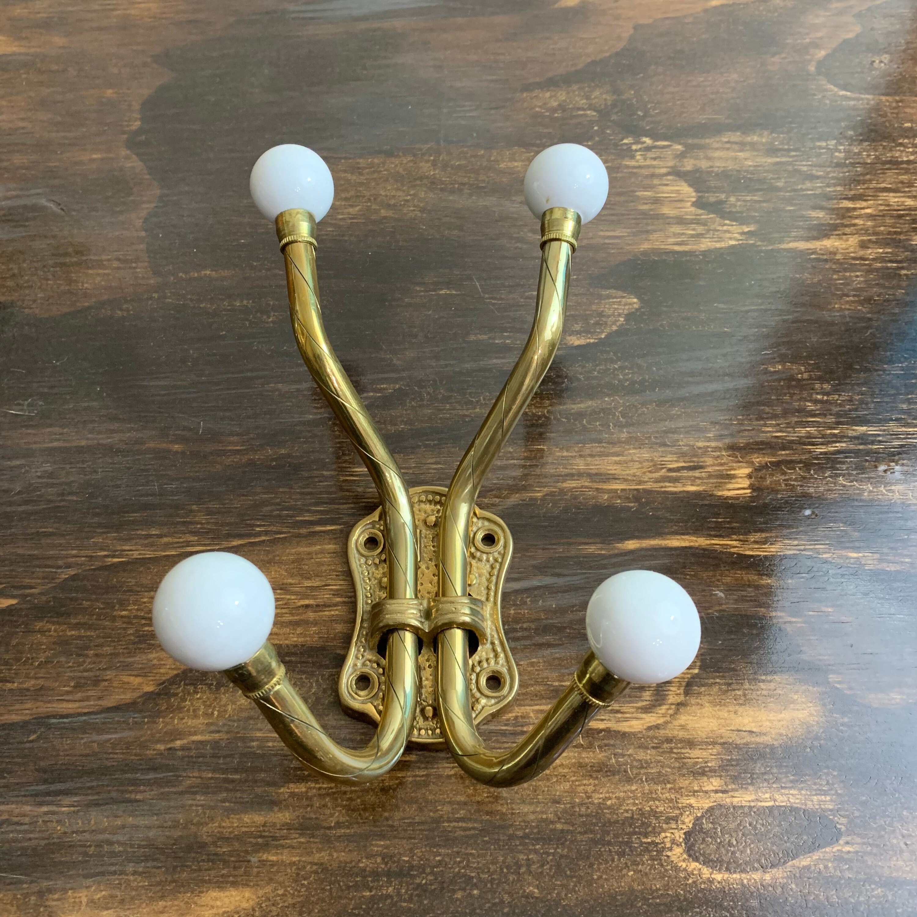 Vintage Brass Hook Brass and Porcelain Wall Hook Brass Coat Etsy