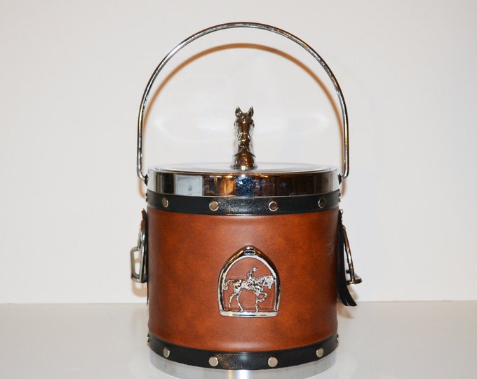 Vintage Horse Ice Bucket Equestrian Derby Barware Ice Bucket Faux