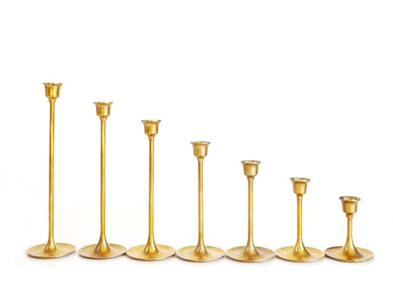 Brass Candlesticks Brass Candle Holders Set of 7 Graduated Brass Candlesticks Wedding Candlesticks image 2