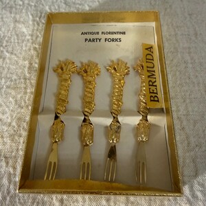 Vintage Pineapple Cocktail Forks, 24KT Gold Plated Appetizer Utensils