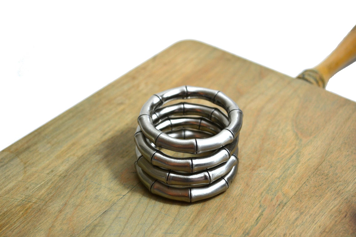 Vintage Silver Faux Bamboo Napkin Rings Silver Bamboo Napkin Etsy