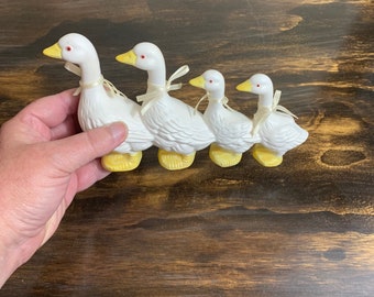 Vintage Gaggle of Geese Statue White Ceramic Geese Spring Decor Flock of Geese